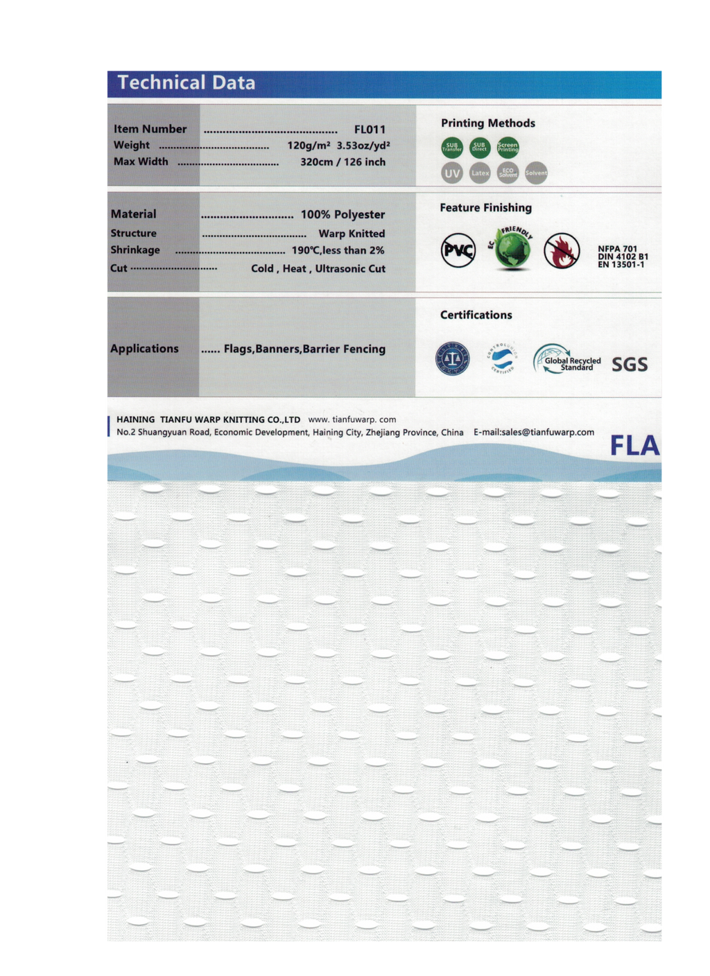 Rollo Tela Bandera Perforada 130 g