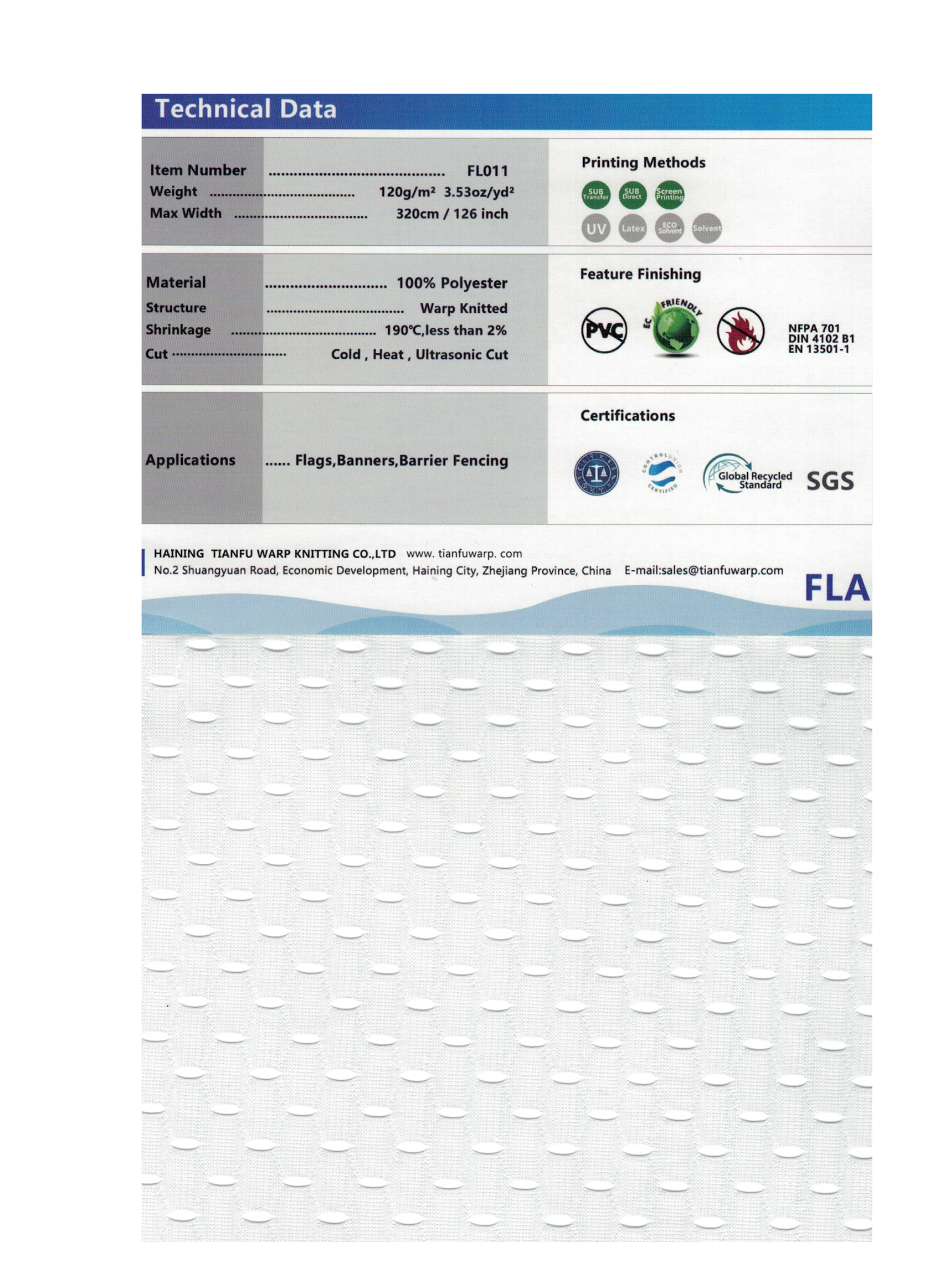 Rollo Tela Bandera Perforada 130 g